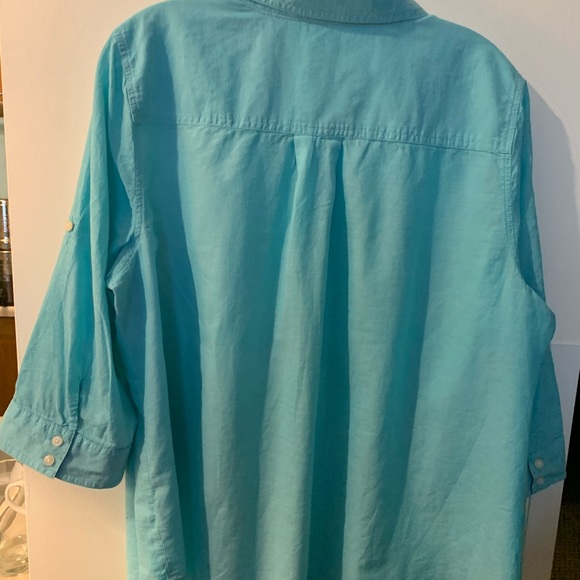 1X ST JOHN’S BAY COTTON AQUA TOP.  ROLL UP SLEEVES - Picture 2 of 6